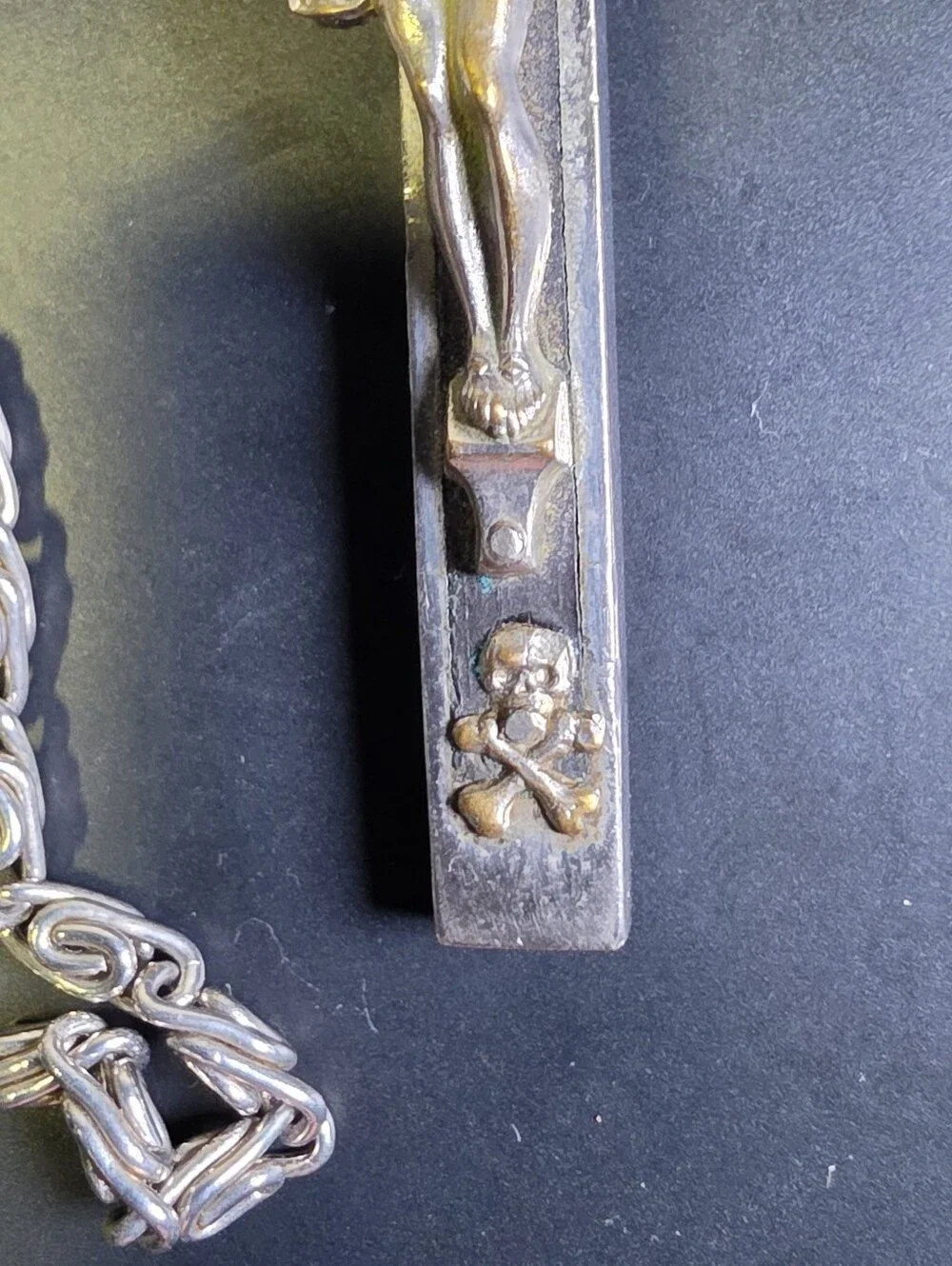 Vintage Catholic Nun's Or Priests Crucifix Featuring An Ebony Wood Inlay